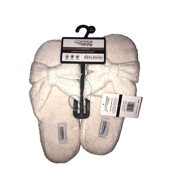 Copper Fit Shoes - Copper Fit Womens Slippers Size L 10-11 Slip On Off White Extra Cushion NEW